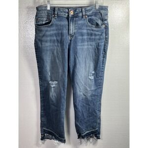 Edgely Jeans High Rise Straight Blue 14 Raw Hem Distressed